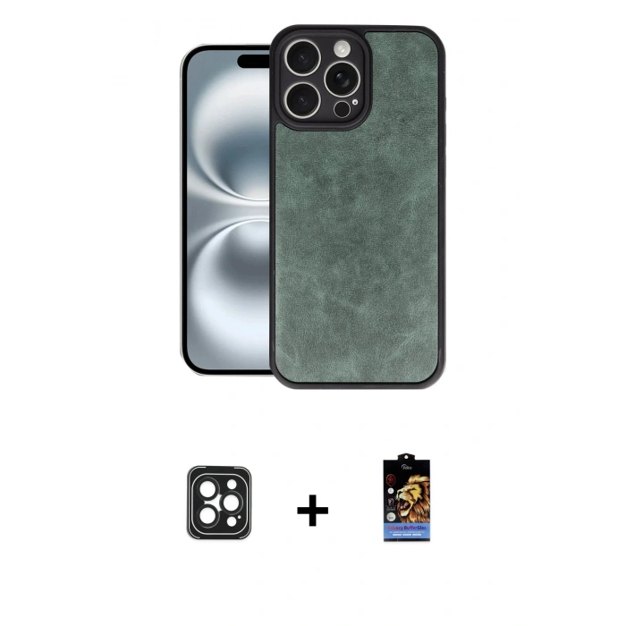 MARSİLYAN™- iPhone 16 Pro Max Kılıf Kıvılcım Işık Serisi - Siyah Buffer Hayalet Cam Ekran Koruyucu + Siyah PVD Metal Kamera Lens