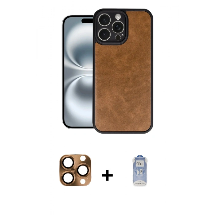 MARSİLYAN™- iPhone 16 Pro Max Kılıf Kıvılcım Işık Serisi - Siyah Joko Magic 5D Cam + Çöl Titanyum Pers Alüminyum Kamera Lens