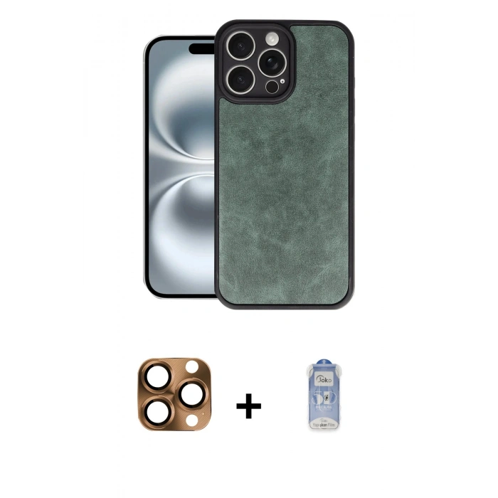 MARSİLYAN™- iPhone 16 Pro Max Kılıf Kıvılcım Işık Serisi - Siyah Joko Magic 5D Cam + Çöl Titanyum Pers Alüminyum Kamera Lens