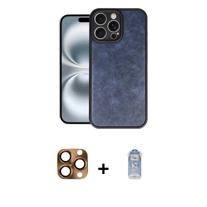 MARSİLYAN™- iPhone 16 Pro Max Kılıf Kıvılcım Işık Serisi - Siyah Joko Magic 5D Cam + Çöl Titanyum Pers Alüminyum Kamera Lens