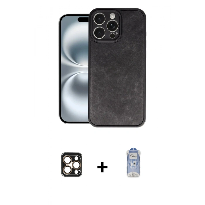 MARSİLYAN™- iPhone 16 Pro Max Kılıf Kıvılcım Işık Serisi - Siyah Joko Magic 5D Cam + PVD Metal Kamera Lens - GD