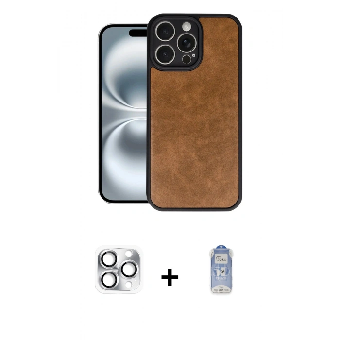 MARSİLYAN™- iPhone 16 Pro Max Kılıf Kıvılcım Işık Serisi - Siyah Joko Magic 5D Cam + Gümüş Pers Alüminyum Kamera Lens