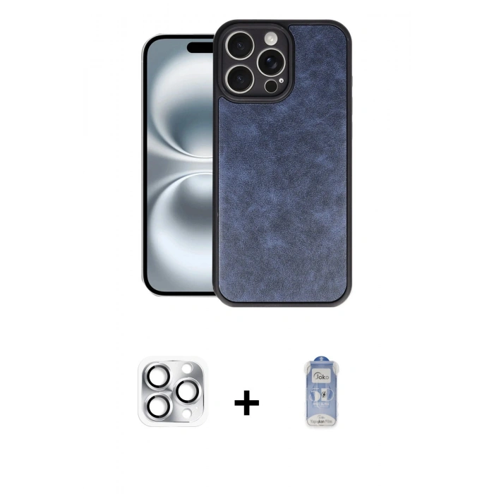 MARSİLYAN™- iPhone 16 Pro Max Kılıf Kıvılcım Işık Serisi - Siyah Joko Magic 5D Cam + Gümüş Pers Alüminyum Kamera Lens