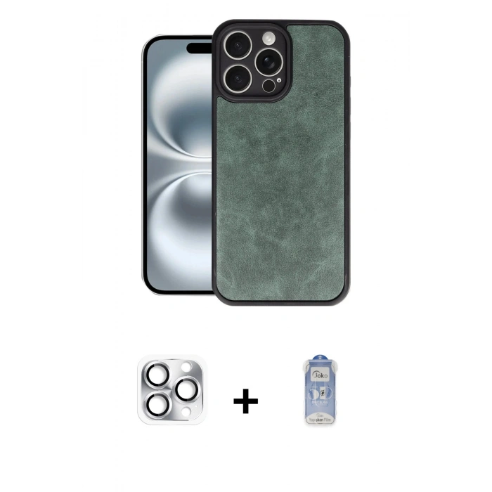 MARSİLYAN™- iPhone 16 Pro Max Kılıf Kıvılcım Işık Serisi - Siyah Joko Magic 5D Cam + Gümüş Pers Alüminyum Kamera Lens