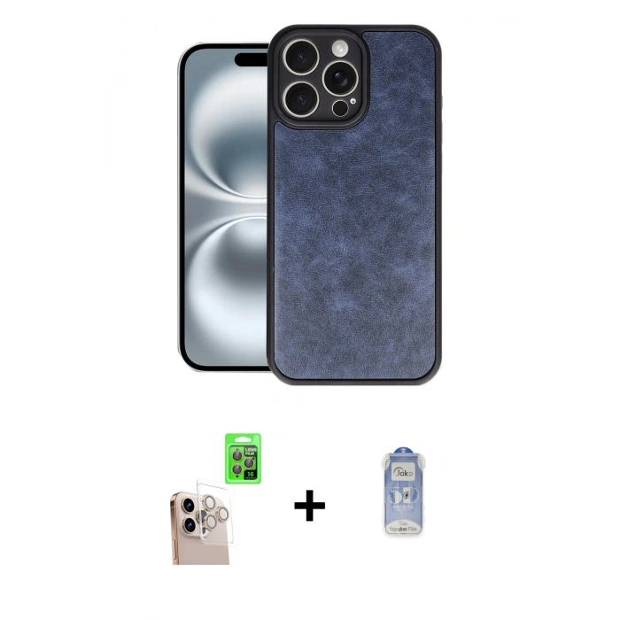 MARSİLYAN™- iPhone 16 Pro Max Kılıf Kıvılcım Işık Serisi - Siyah Joko Magic 5D Cam + Natural Grey Raze Metal Kamera Lens