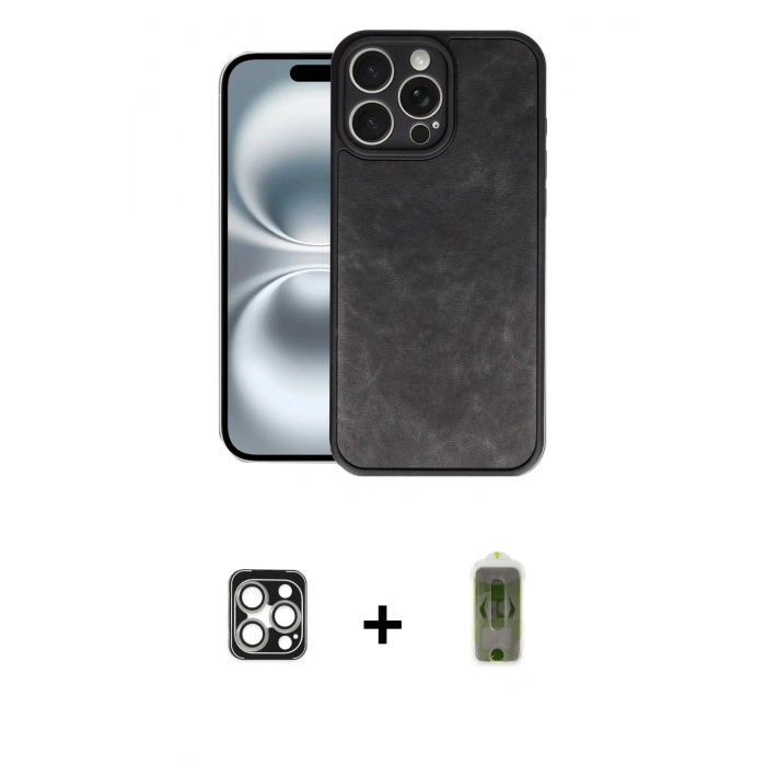 MARSİLYAN™- iPhone 16 Pro Max Kılıf Kıvılcım Işık Serisi - Siyah Joko Magic 5D Hayalet Cam + PVD Metal Kamera Lens - GS
