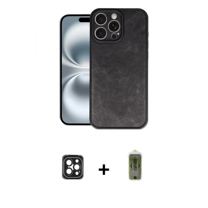 MARSİLYAN™- iPhone 16 Pro Max Kılıf Kıvılcım Işık Serisi - Siyah Joko Magic 5D Hayalet Cam + PVD Metal Kamera Lens - SH