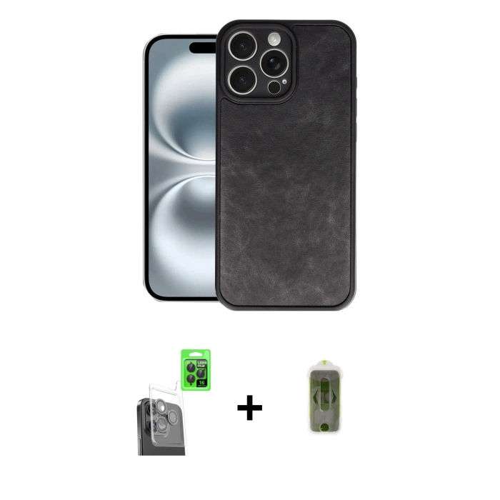 MARSİLYAN™- iPhone 16 Pro Max Kılıf Kıvılcım Işık Serisi - Siyah Joko Magic 5D Hayalet Cam + Raze Metal Kamera Lens - SH