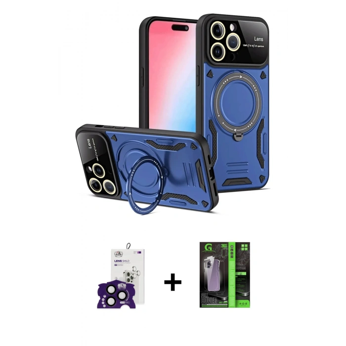 MARSİLYAN™- iPhone 16 Pro Max Kılıf Kıvılcım Modern Serisi - Şeffaf 360 Full Body Arka Koruyucu + Bilvis Titan Kamera Lens - SH