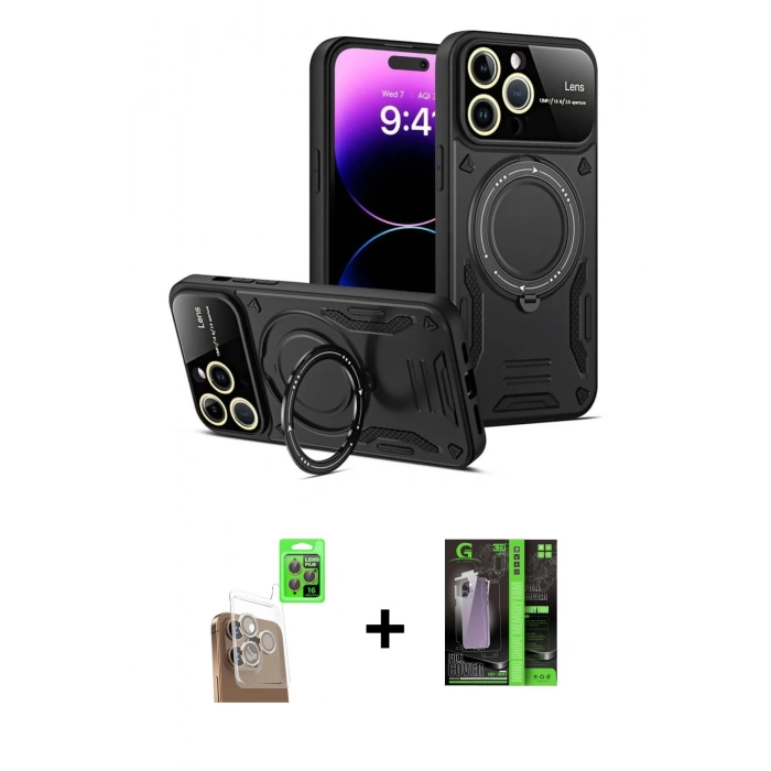 MARSİLYAN™- iPhone 16 Pro Max Kılıf Kıvılcım Modern Serisi - Şeffaf 360 Full Body Arka Koruyucu + Raze Metal Kamera Lens - CLTM