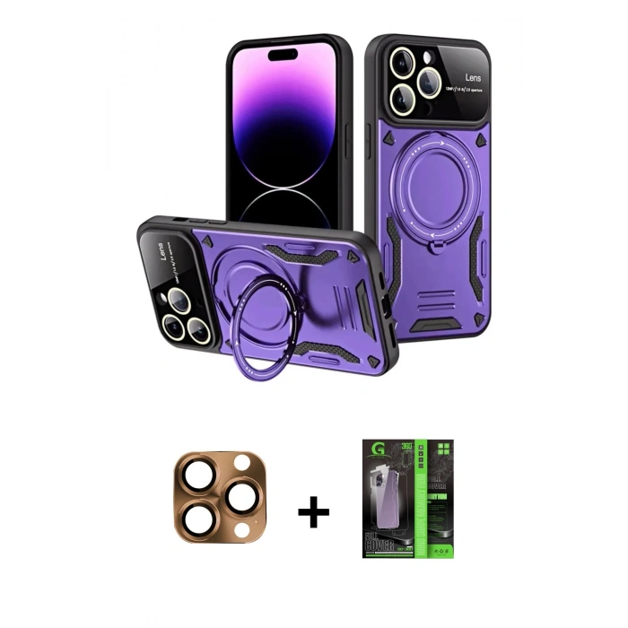 MARSİLYAN™- iPhone 16 Pro Max Kılıf Kıvılcım Modern Serisi - Şeffaf 360 Full Body Arka Koruyucu + Çöl Titanyum Pers Alüminyum Kamera Lens