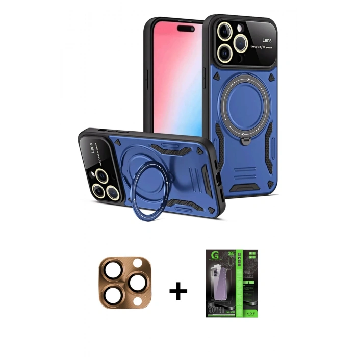 MARSİLYAN™- iPhone 16 Pro Max Kılıf Kıvılcım Modern Serisi - Şeffaf 360 Full Body Arka Koruyucu + Çöl Titanyum Pers Alüminyum Kamera Lens