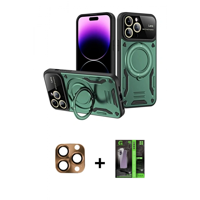 MARSİLYAN™- iPhone 16 Pro Max Kılıf Kıvılcım Modern Serisi - Şeffaf 360 Full Body Arka Koruyucu + Çöl Titanyum Pers Alüminyum Kamera Lens