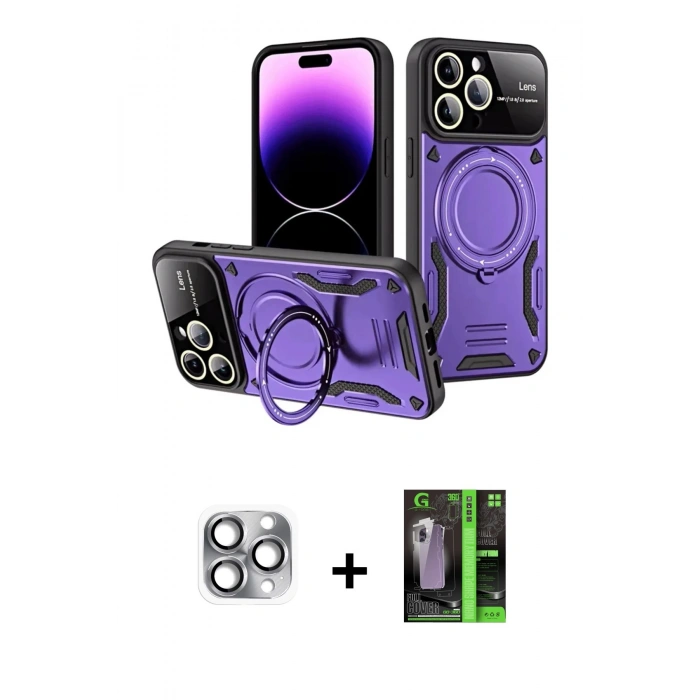 MARSİLYAN™- iPhone 16 Pro Max Kılıf Kıvılcım Modern Serisi - Şeffaf 360 Full Body Arka Koruyucu + Pers Alüminyum Kamera Lens - GI