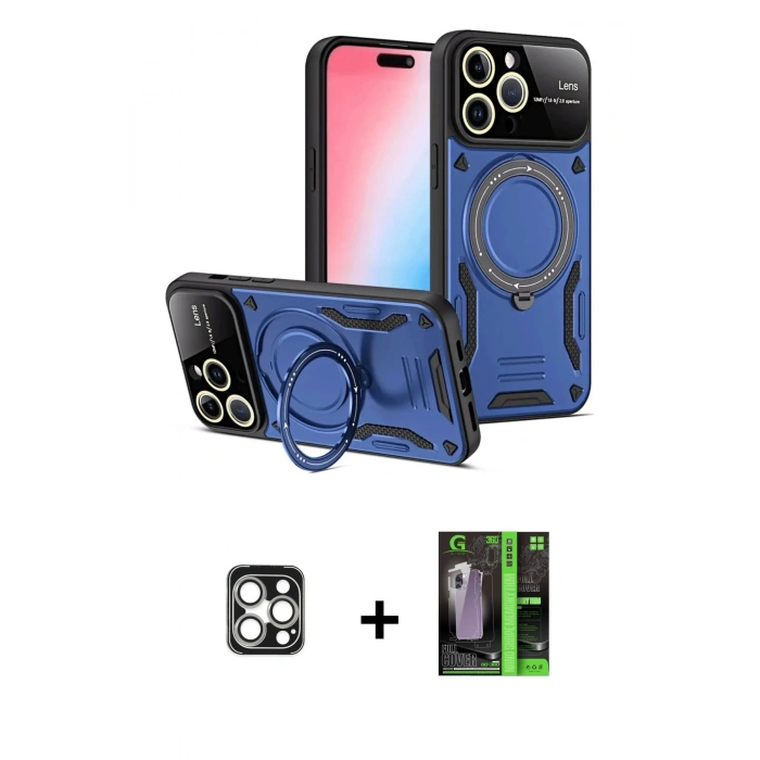 MARSİLYAN™- iPhone 16 Pro Max Kılıf Kıvılcım Modern Serisi - Şeffaf 360 Full Body Arka Koruyucu + Gümüş PVD Metal Kamera Lens