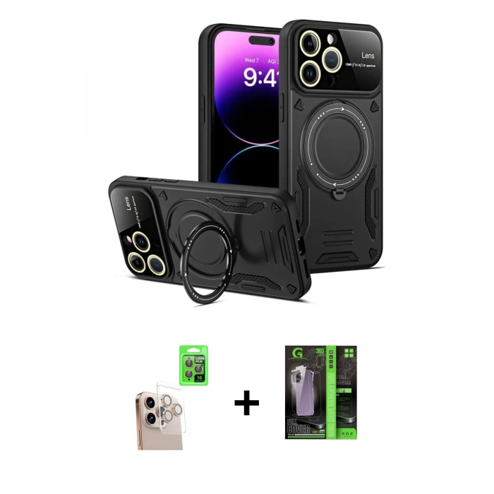 MARSİLYAN™- iPhone 16 Pro Max Kılıf Kıvılcım Modern Serisi - Şeffaf 360 Full Body Arka Koruyucu + Raze Metal Kamera Lens - NLGY