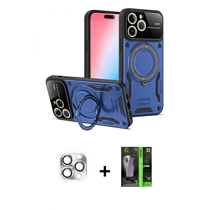 MARSİLYAN™- iPhone 16 Pro Max Kılıf Kıvılcım Modern Serisi - Şeffaf 360 Full Body Arka Koruyucu + Pers Alüminyum Kamera Lens - GS