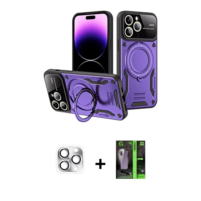MARSİLYAN™- iPhone 16 Pro Max Kılıf Kıvılcım Modern Serisi - Şeffaf 360 Full Body Arka Koruyucu + Pers Alüminyum Kamera Lens - GS
