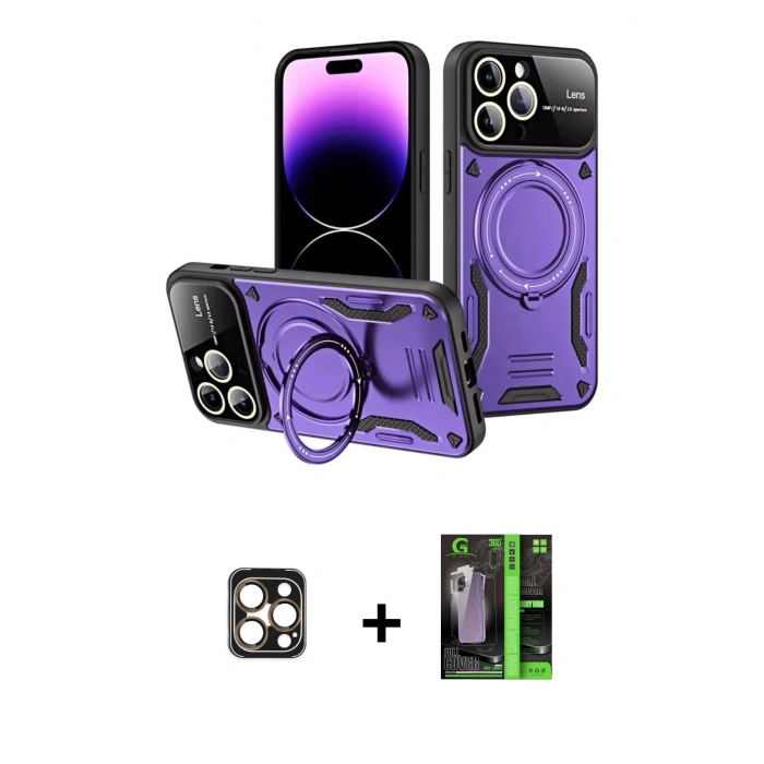 MARSİLYAN™- iPhone 16 Pro Max Kılıf Kıvılcım Modern Serisi - Şeffaf 360 Full Body Arka Koruyucu + PVD Metal Kamera Lens - GD
