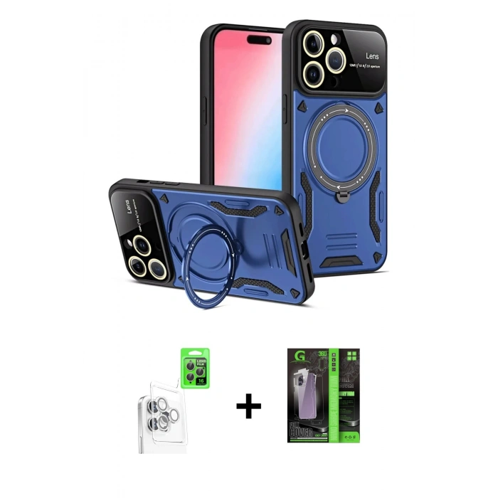 MARSİLYAN™- iPhone 16 Pro Max Kılıf Kıvılcım Modern Serisi - Şeffaf 360 Full Body Arka Koruyucu + Raze Metal Kamera Lens - BZ