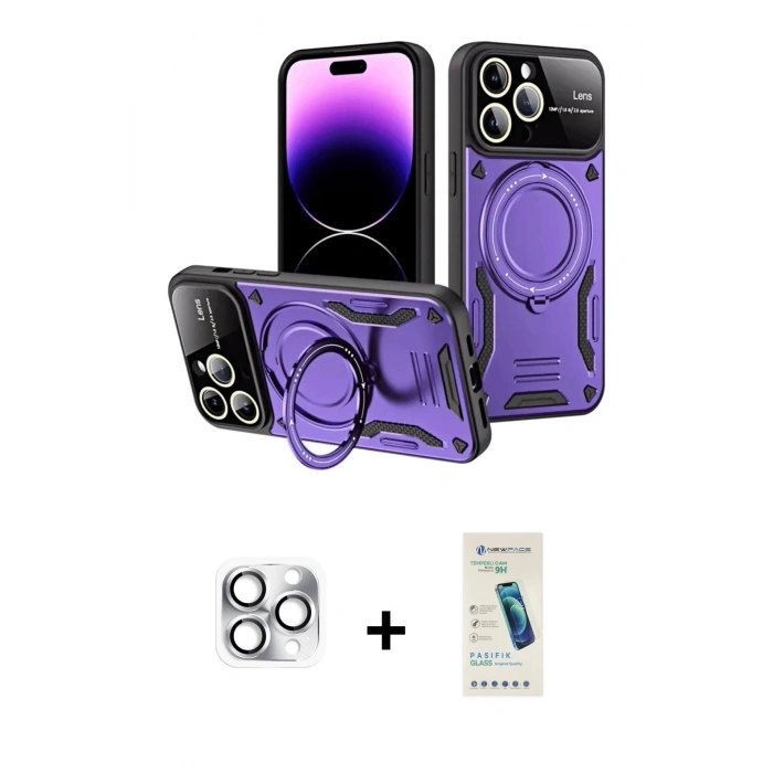 MARSİLYAN™- iPhone 16 Pro Max Kılıf Kıvılcım Modern Serisi - Şeffaf Pasifik Cam Ekran Koruyucu + Gümüş Pers Alüminyum Kamera Lens