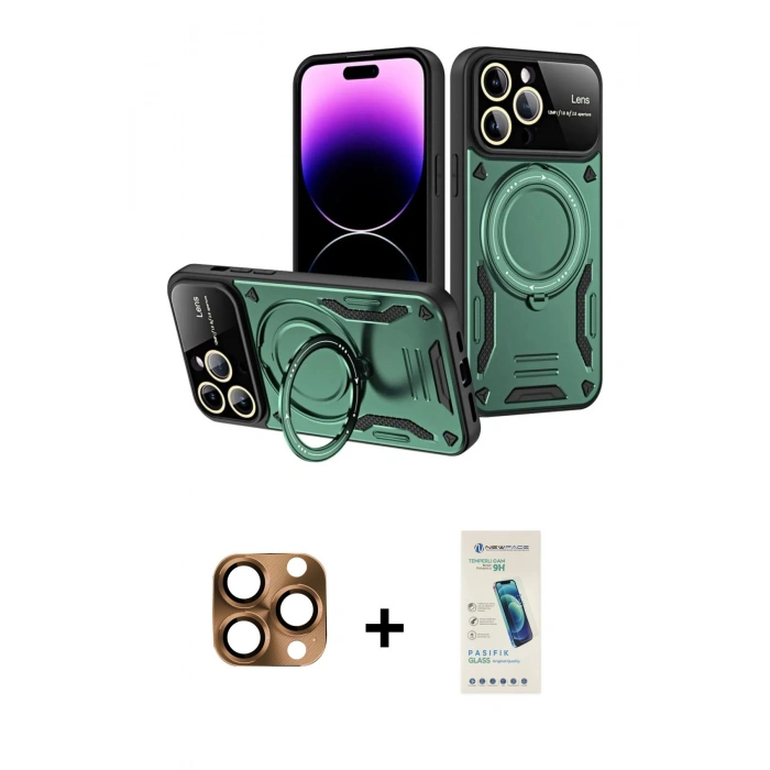 MARSİLYAN™- iPhone 16 Pro Max Kılıf Kıvılcım Modern Serisi - Şeffaf Pasifik Cam Ekran Koruyucu + Pers Alüminyum Kamera Lens - CLTM