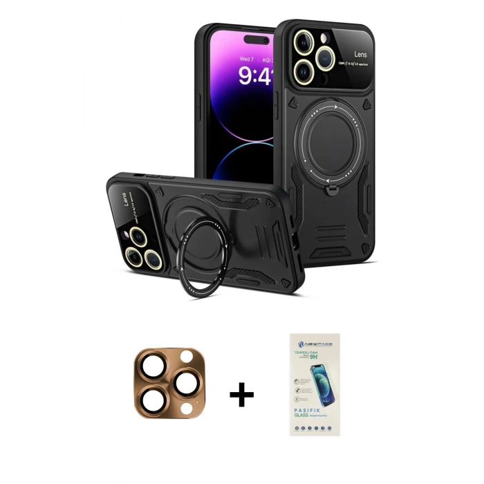 MARSİLYAN™- iPhone 16 Pro Max Kılıf Kıvılcım Modern Serisi - Şeffaf Pasifik Cam Ekran Koruyucu + Pers Alüminyum Kamera Lens - CLTM