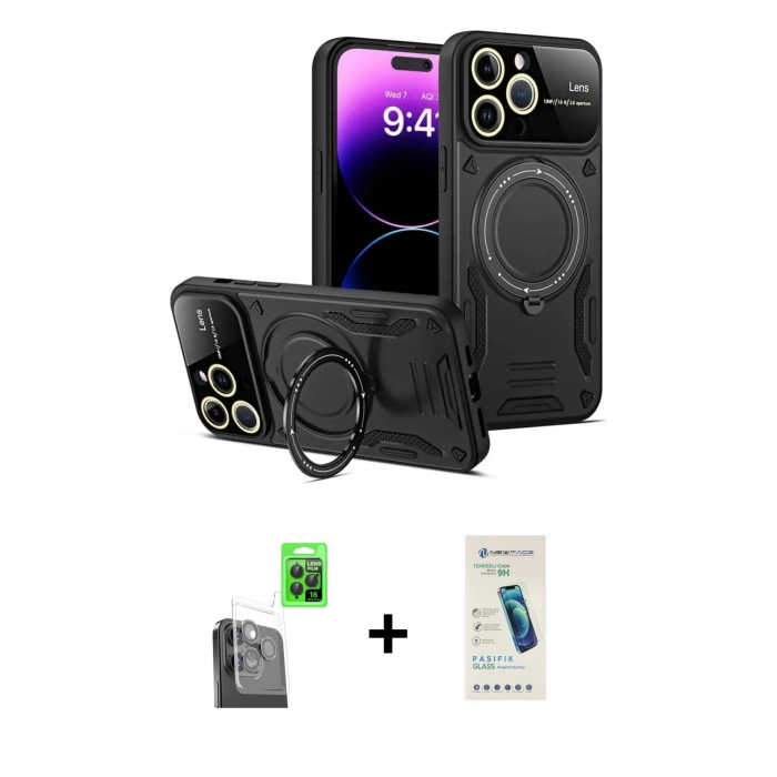 MARSİLYAN™- iPhone 16 Pro Max Kılıf Kıvılcım Modern Serisi - Şeffaf Pasifik Cam Ekran Koruyucu + Raze Metal Kamera Lens - SH