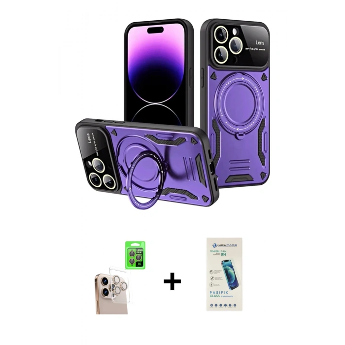 MARSİLYAN™- iPhone 16 Pro Max Kılıf Kıvılcım Modern Serisi - Şeffaf Pasifik Cam Ekran Koruyucu + Raze Metal Kamera Lens - NLGY