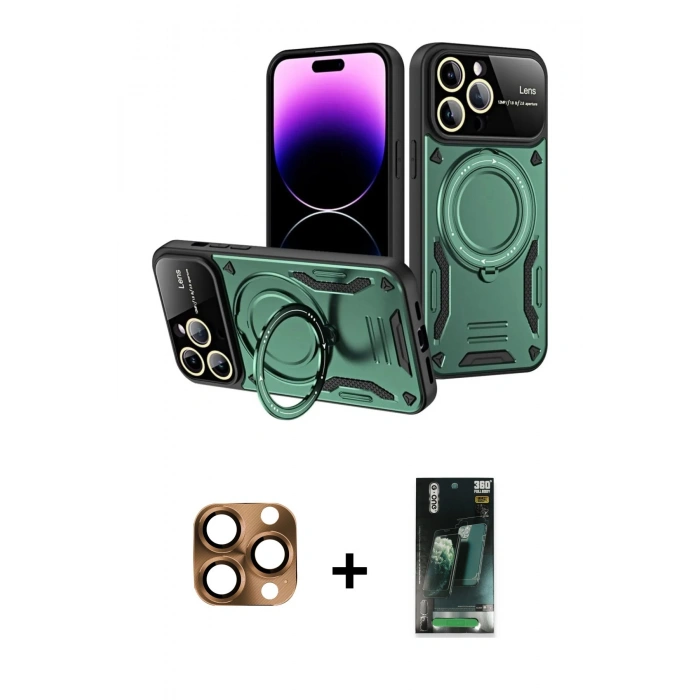 MARSİLYAN™- iPhone 16 Pro Max Kılıf Kıvılcım Modern Serisi - Siyah 360 Mat Full Body Arka Koruyucu + Pers Alüminyum Kamera Lens - CLTM