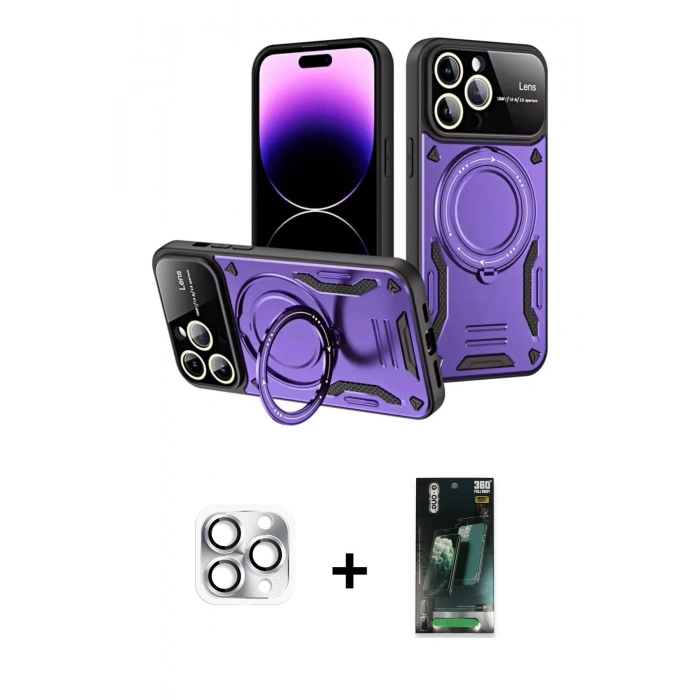 MARSİLYAN™- iPhone 16 Pro Max Kılıf Kıvılcım Modern Serisi - Siyah 360 Mat Full Body Arka Koruyucu + Pers Alüminyum Kamera Lens - GS