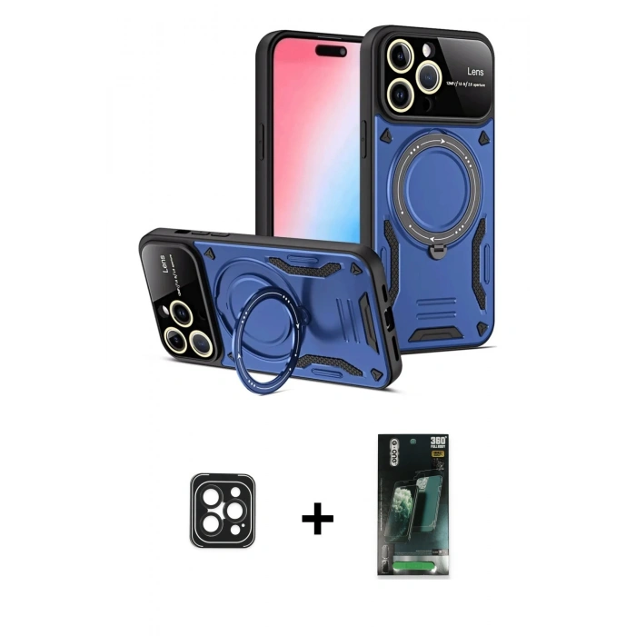 MARSİLYAN™- iPhone 16 Pro Max Kılıf Kıvılcım Modern Serisi - Siyah 360 Mat Full Body Arka Koruyucu + Siyah PVD Metal Kamera Lens