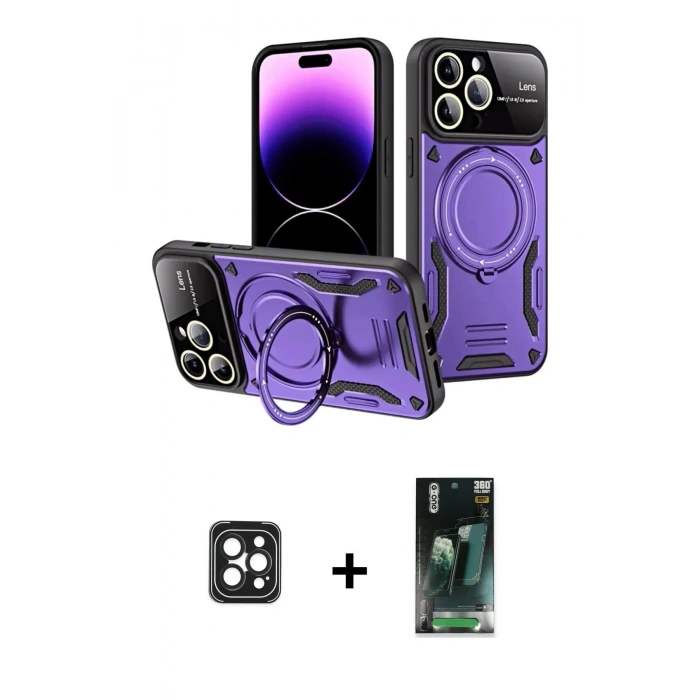 MARSİLYAN™- iPhone 16 Pro Max Kılıf Kıvılcım Modern Serisi - Siyah 360 Mat Full Body Arka Koruyucu + Siyah PVD Metal Kamera Lens