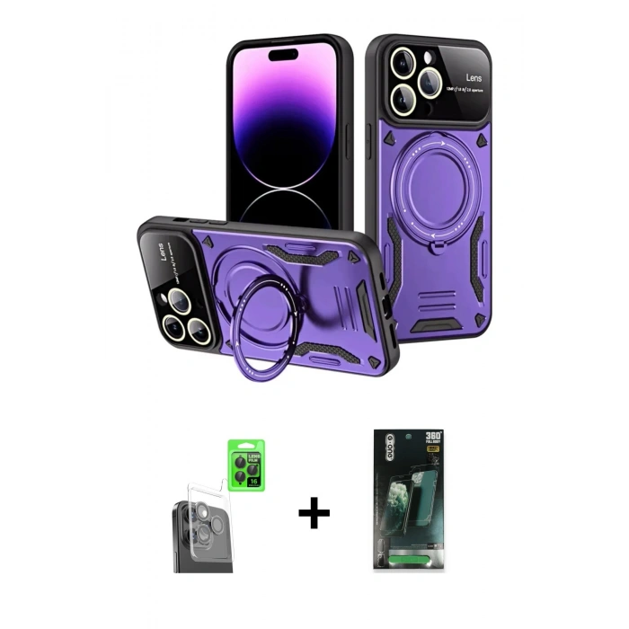 MARSİLYAN™- iPhone 16 Pro Max Kılıf Kıvılcım Modern Serisi - Siyah 360 Mat Full Body Arka Koruyucu + Raze Metal Kamera Lens - SH