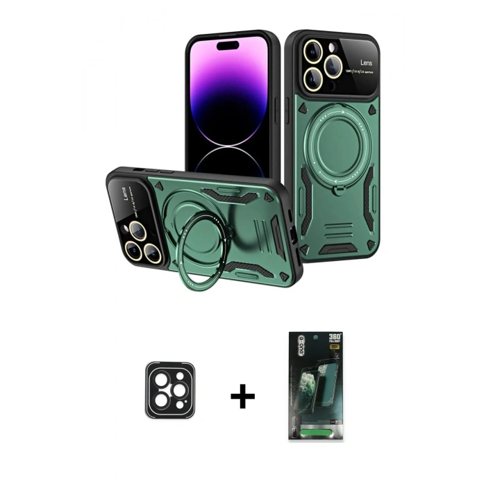MARSİLYAN™- iPhone 16 Pro Max Kılıf Kıvılcım Modern Serisi - Siyah 360 Mat Full Body Arka Koruyucu + Siyah PVD Metal Kamera Lens