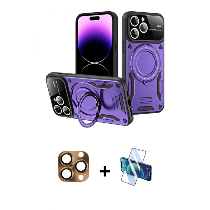 MARSİLYAN™- iPhone 16 Pro Max Kılıf Kıvılcım Modern Serisi - Siyah 3D Antistatik Cam Ekran Koruyucu + Pers Alüminyum Kamera Lens - CLTM