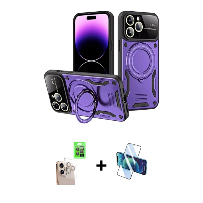 MARSİLYAN™- iPhone 16 Pro Max Kılıf Kıvılcım Modern Serisi - Siyah 3D Antistatik Cam Ekran Koruyucu + Raze Metal Kamera Lens - NLGY