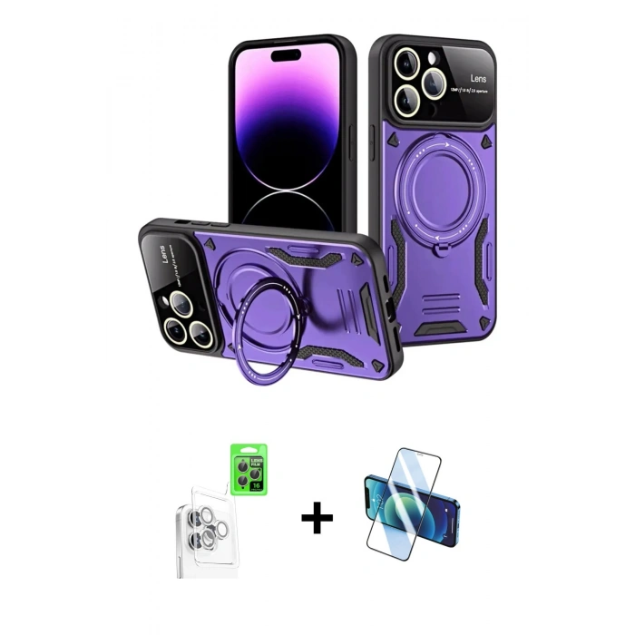 MARSİLYAN™- iPhone 16 Pro Max Kılıf Kıvılcım Modern Serisi - Siyah 3D Antistatik Cam Ekran Koruyucu + Raze Metal Kamera Lens - BZ