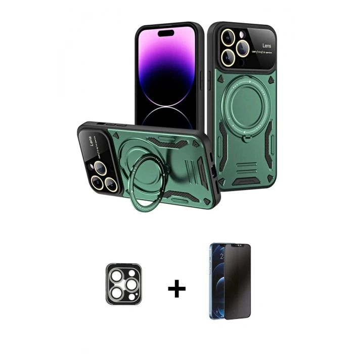 MARSİLYAN™- iPhone 16 Pro Max Kılıf Kıvılcım Modern Serisi - Siyah 3D Antistatik Hayalet Cam Ekran Koruyucu + PVD Metal Kamera Lens - GS
