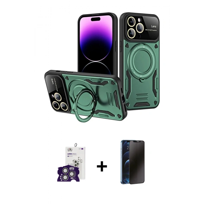 MARSİLYAN™- iPhone 16 Pro Max Kılıf Kıvılcım Modern Serisi - Siyah 3D Antistatik Hayalet Cam Ekran Koruyucu + Bilvis Titan Kamera Lens - GS