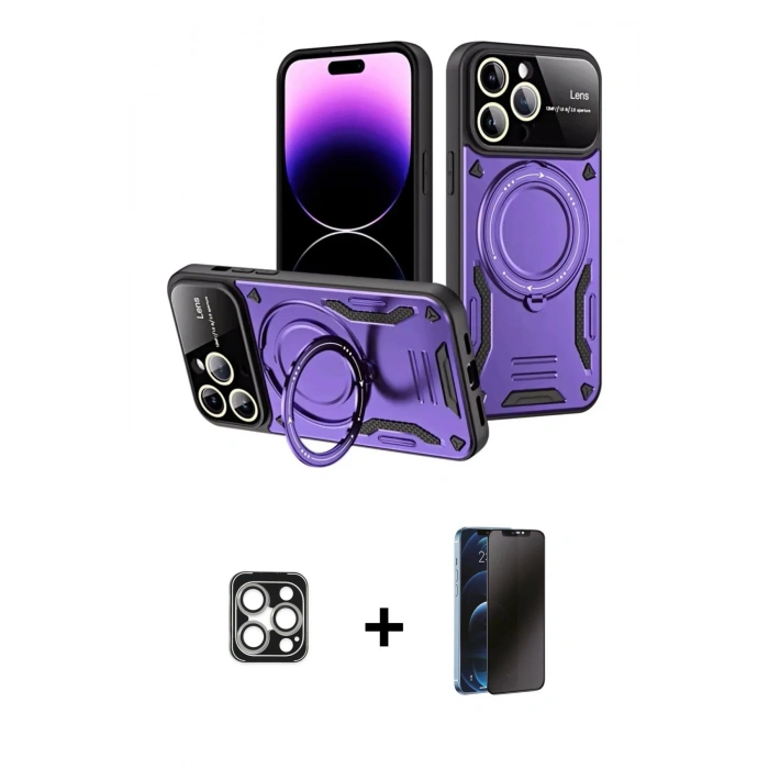 MARSİLYAN™- iPhone 16 Pro Max Kılıf Kıvılcım Modern Serisi - Siyah 3D Antistatik Hayalet Cam Ekran Koruyucu + PVD Metal Kamera Lens - GS