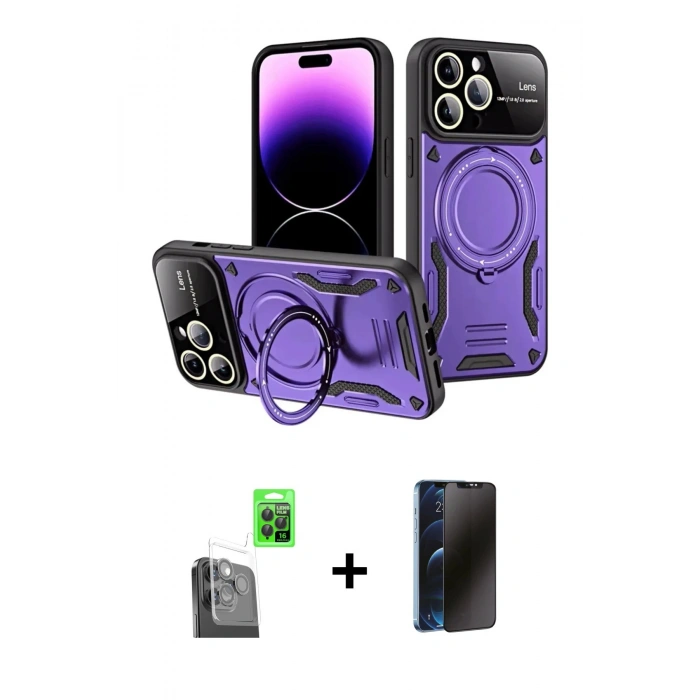 MARSİLYAN™- iPhone 16 Pro Max Kılıf Kıvılcım Modern Serisi - Siyah 3D Antistatik Hayalet Cam Ekran Koruyucu + Raze Metal Kamera Lens - SH