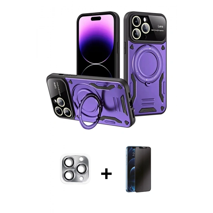 MARSİLYAN™- iPhone 16 Pro Max Kılıf Kıvılcım Modern Serisi - Siyah 3D Antistatik Hayalet Cam Ekran Koruyucu + Pers Alüminyum Kamera Lens - GI
