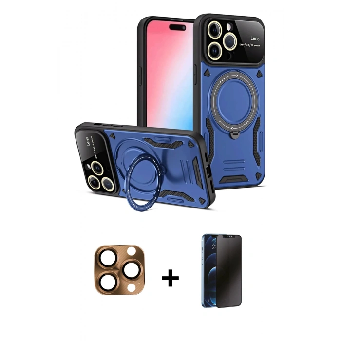 MARSİLYAN™- iPhone 16 Pro Max Kılıf Kıvılcım Modern Serisi - Siyah 3D Antistatik Hayalet Cam Ekran Koruyucu + Pers Alüminyum Kamera Lens - CLTM