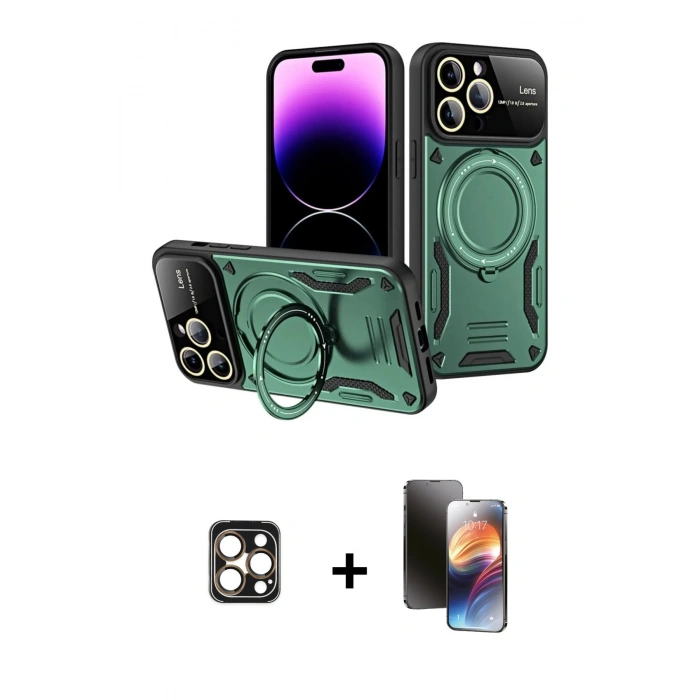MARSİLYAN™- iPhone 16 Pro Max Kılıf Kıvılcım Modern Serisi - Siyah 3D Antistatik Mat Seramik Nano Ekran Koruyucu + PVD Metal Kamera Lens - GD