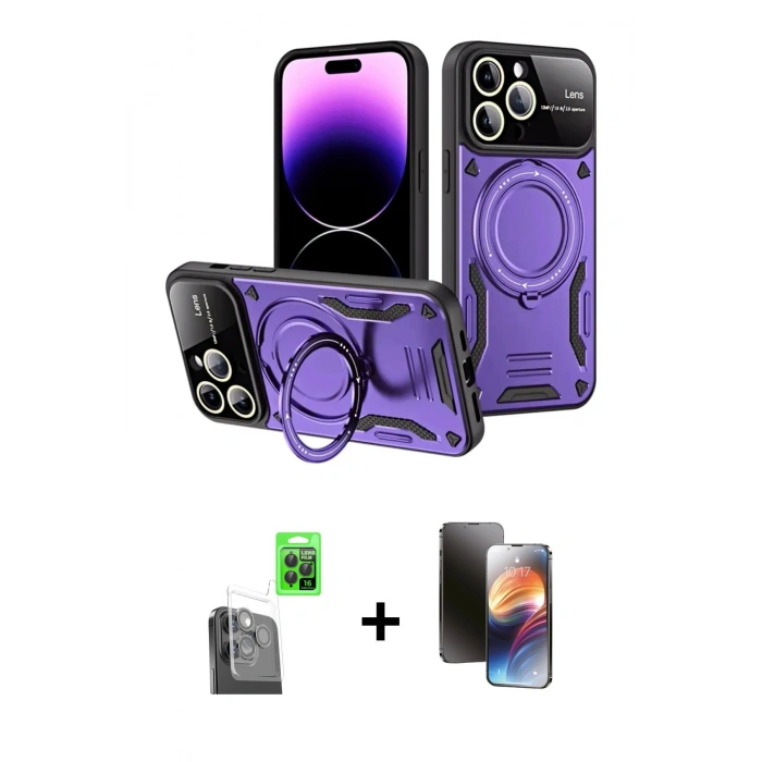 MARSİLYAN™- iPhone 16 Pro Max Kılıf Kıvılcım Modern Serisi - Siyah 3D Antistatik Mat Seramik Nano Ekran Koruyucu + Siyah Raze Metal Kamera Lens