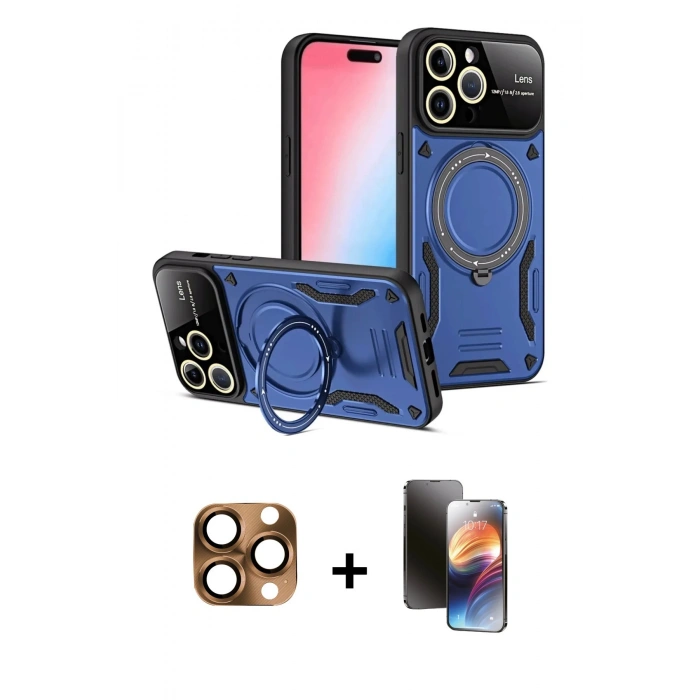 MARSİLYAN™- iPhone 16 Pro Max Kılıf Kıvılcım Modern Serisi - Siyah 3D Antistatik Mat Seramik Nano Ekran Koruyucu + Pers Alüminyum Kamera Lens - CLTM