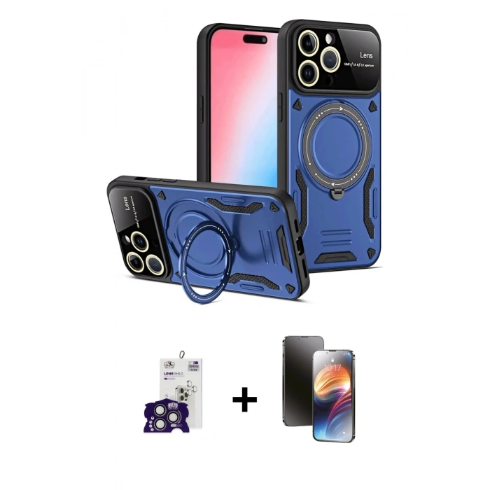 MARSİLYAN™- iPhone 16 Pro Max Kılıf Kıvılcım Modern Serisi - Siyah 3D Antistatik Mat Seramik Nano Ekran Koruyucu + Titanyum Gri Bilvis Titan Kamera Lens