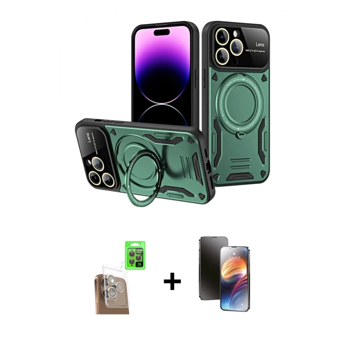 MARSİLYAN™- iPhone 16 Pro Max Kılıf Kıvılcım Modern Serisi - Siyah 3D Antistatik Mat Seramik Nano Ekran Koruyucu + Raze Metal Kamera Lens - CLTM