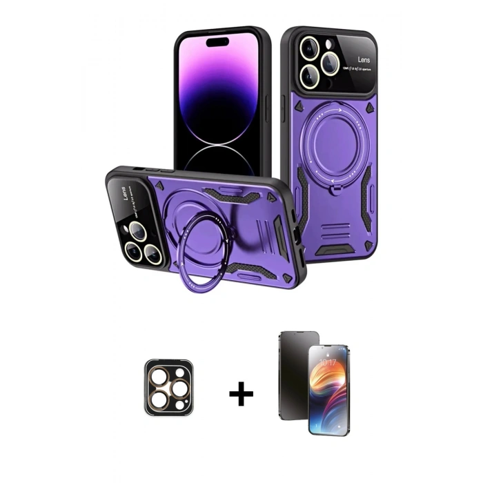 MARSİLYAN™- iPhone 16 Pro Max Kılıf Kıvılcım Modern Serisi - Siyah 3D Antistatik Mat Seramik Nano Ekran Koruyucu + Gold PVD Metal Kamera Lens